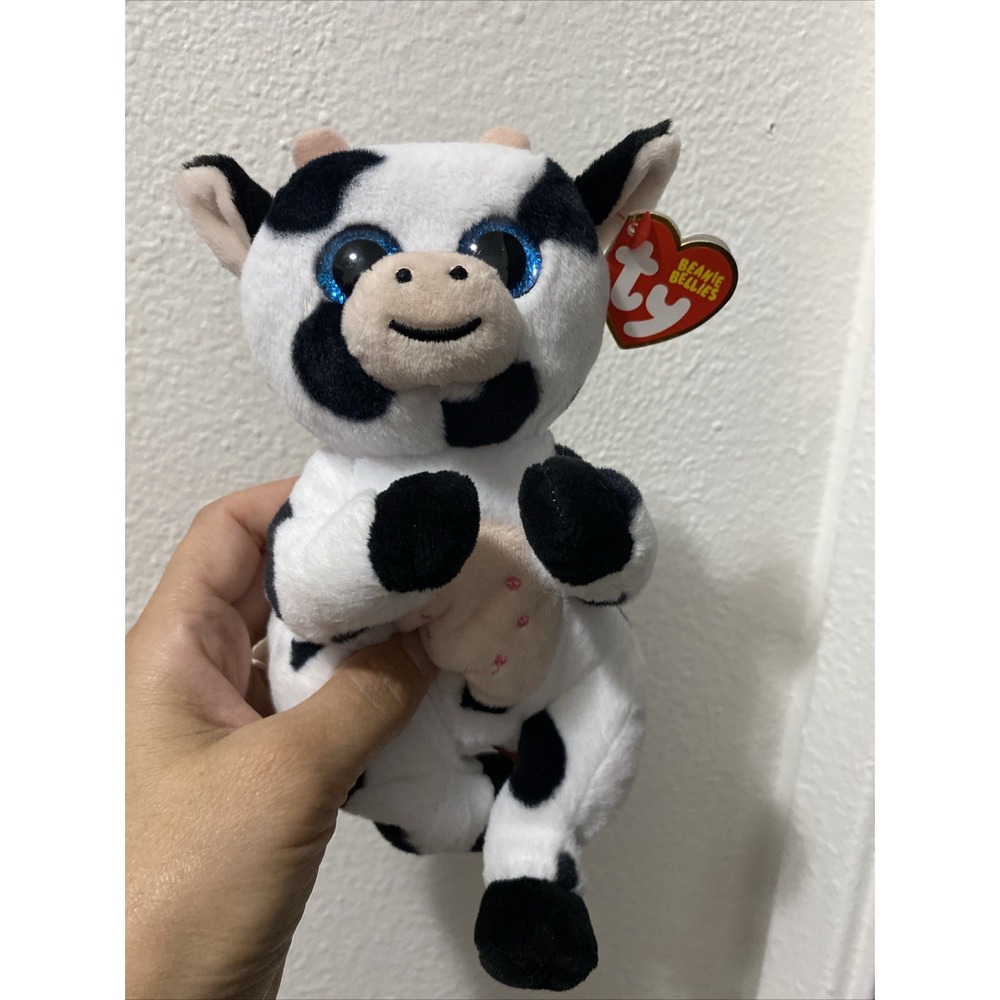 Ty Beanie Baby Bellies - HERDLY the Black & White Cow (6 Inch) Plush Toy New